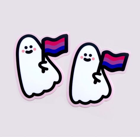 BI PRIDE GHOST STICKER by Spooky Doodle Club ~~ These spooky friends want to celebrate you! Be proud of who you are! ~~ Our ghost pride flag stickers are a powerful expression of pride and inclusion for individuals of diverse identities. Printed on high-quality vinyl, this cute bi flag sticker is a durable & spooky symbol of pride in your own wonderful identity. Perfect for celebrating Pride Month and beyond! These stickers are designed to promote inclusivity (and made to last)!  Details:  ~ This is an original design by Spooky Doodle Club. ~ The stickers are professionally printed on high-quality vinyl.  ~ Dishwasher safe ~ UV resistant ~ Approximately 3 inches wide ~ Good vibes Put this on your water bottle/laptop and send me pictures!  If the edges of the sticker look scruffy, that is j Bi Stickers, Pride Ghost, Queer Stickers, Bi Flag, Bisexual Flag, Lgbtq Flags, Hello Kitty Characters, Pride Stickers, Flag Sticker