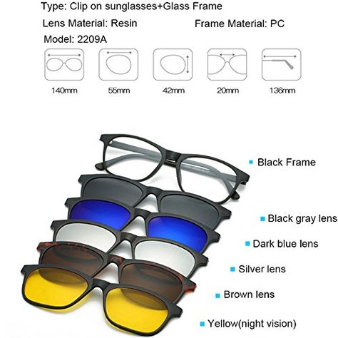 Clip On Sunglasses, Cool Sunglasses, Night Driving, Glass Frames, Blue Lenses, Prescription Eyeglasses, Eye Protection, Grey Lenses, Sunglass Frames