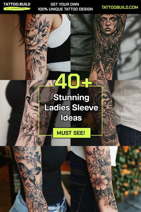 Unique Womens Arm Ink Inspiration at Its Best Tattoo Build Website Landscape Tattoos For Women, Tattoo Ideas Arm Sleeve Woman, Pond Tattoo Sleeve, Tattoo For Women Arm Sleeve, Feminine Arm Sleeve Tattoos, Girly Sleeve Tattoo Ideas, Ladies Arm Tattoo Ideas, Women Tattoo Sleeve Ideas Unique, Ladies Sleeve Tattoo