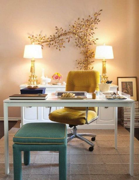 Fancy & Fabulous Feminine Office Design Ideas Cool Home Office, Feminine Home Offices, Contemporary Home Office, White Desk, Dream Office, Office Chic, Design Del Prodotto, Chic Office, Home Office Space