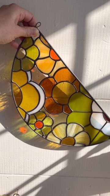 Sunshine Stained Glass Pattern, Stained Glass Half Circle, Mid Century Stained Glass Window, Mcm Stained Glass Windows, Funky Stained Glass Art, Retro Stained Glass Patterns, Easy Stained Glass Ideas, Modern Stained Glass Patterns, Stained Glass Flowers Patterns