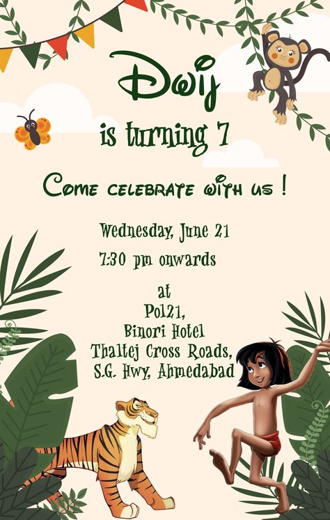 Jungle Book Birthday Invitations, Mowgli Theme Birthday Party, Jungle Themed Invitations, Jungle Book Theme Birthday Party, Jungle Book Party Ideas, Jungle Book Theme, Jungle Book Birthday Party, Jungle Book Cake, Jungle Book Birthday