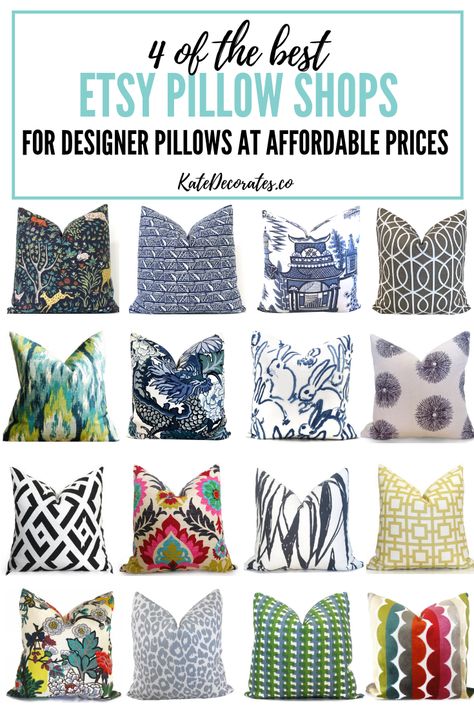 These 4 best Etsy pillow shops are awesome for finding designer pillows at affordable prices. #etsy #throwpillows #affordabledecor Wall Color Pattern, Diy Throw Pillows, Designer Pillows, Colourful Living Room, Beautiful Sofas, Pillow Quotes, Trendy Home Decor, Affordable Decor, Affordable Home Decor