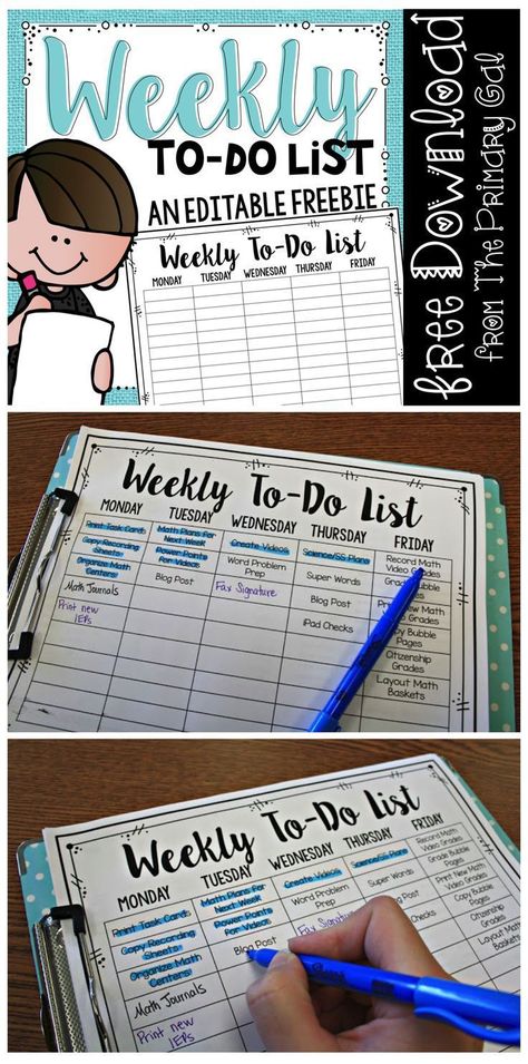 Organizing your to do list can be tricky. I've created a weekly system for myself, and I use this editable to do list to keep me on track for the week! Teacher To Do List Printable Free, Preschool Director Organization, Classroom Screen, Teacher Organization Ideas, Teacher Organisation, Weekly To Do List, Communication Book, Organized Classroom, Teaching Organization