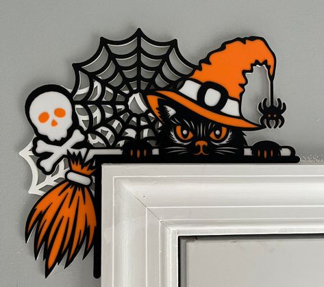 Corner Decorations, 3d Printed Halloween, Pumpkin 3d, Door Topper, Corner Decoration, Spooky Cat, Fall Door Decorations, 3d Printing Projects, Decoration Halloween