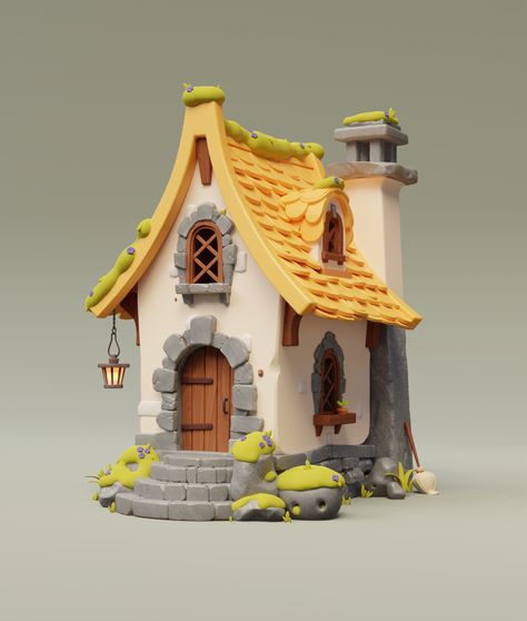 Stylized Game Art, Blender House, Palette House, Stylized House, Diy Fairy Door, Props Concept, Low Poly Games, Air Dry Clay Projects, Low Poly Art