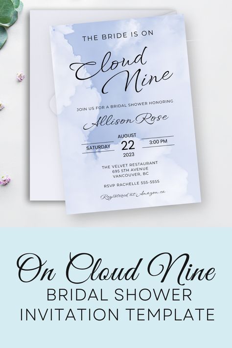 Cloud 9 Wedding, Engagement Party Budget, Cloud Baby Shower Theme, On Cloud Nine, Wedding Shower Invitations, Bridal Shower Invitations Templates, Cloud Nine, Bridal Shower Theme, Baby Shower Theme