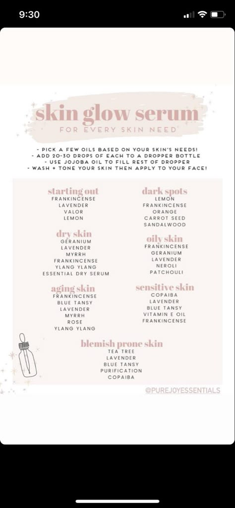 Essential Oil Glow Face Serum, Diy Essential Oil Face Serum, Essential Oil Facial Serum, Oils That Are Good For Your Skin, Face Essential Oils Skin Care, Essential Oil Serum Recipes, Essential Oils For Clear Skin, Diy Essential Oil Skin Care Recipes, Doterra Face Serum Recipe