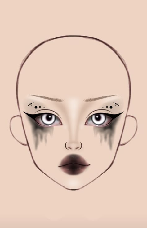 Drawn Makeup Looks, Anime Eye Makeup, Makeup Drawing, Doll Eye Makeup, Makeup Face Charts, Face Paint Makeup, Graphic Makeup, Horror Makeup, Halloween Makeup Inspiration