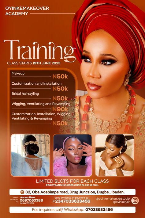 Flyer design for a makeup training in Nigeria Online Makeup Class Poster, Makeup Training Flyer, Makeup Banner Design Ideas, Makeup Class Poster Design, Makeup Flyer Design Inspiration, Makeup Flyer Design, Makeup Class Flyer, Training Flyer Design, Class Poster Design