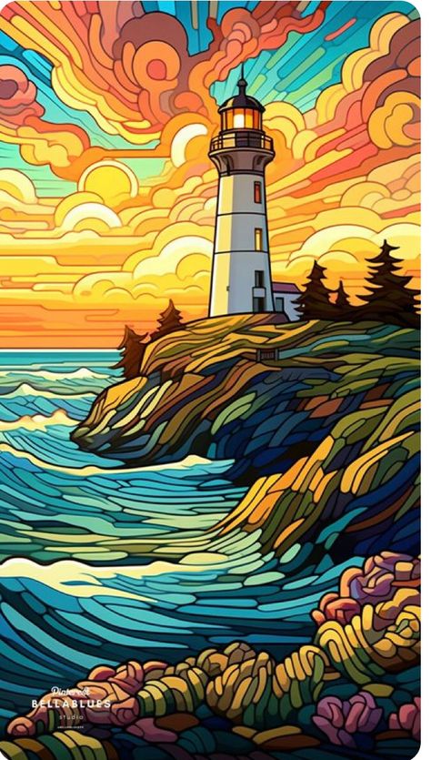 Light House Paintings, Light House Art, Stair Art, Stain Glass Window Art, Canvas Art Painting Acrylic, Lighthouse Painting, Sunrise Art, Lighthouse Art, Glass Window Art