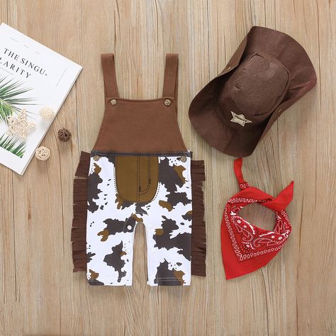 3-piece Baby Boy Cowboy Style Strappy Sleeveless Jumpsuit ,Hat and Bid Baby Costumes Boy, Boys Halloween Costume, Baby Boy Cowboy, Clothes Country, Halloween Costume Hats, Baby Boy Camo, Denim Bodysuit, Sleeveless Romper Jumpsuits