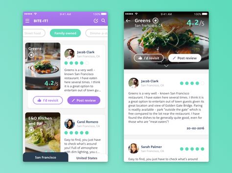 Juicy Healthy Food finder/review app designed for a POC @Sourcebits Food App Ui Design, Food App Ui, Food Ordering App, Ui Design Mobile, Cooking App, Food Delivery App, App Interface Design, Food Review, Mobile Ui Design