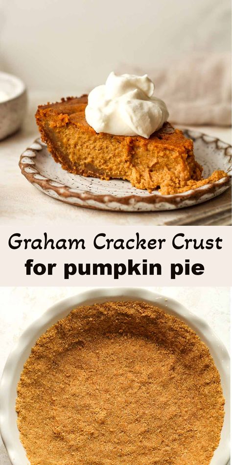 Graham cracker crust for pumpkin pie offers a warmly spiced, slightly crunchy base that pairs perfectly with the creamy, spiced pumpkin filling. Graham Cracker Crust Pumpkin Pie, Pumpkin Pie With Graham Cracker Crust, Crust For Pumpkin Pie, Graham Cracker Crust Pie Recipes, Graham Pie, Graham Cracker Pie Crust, Pumpkin Pie Crust, Homemade Graham Cracker, Graham Cracker Crust Recipe