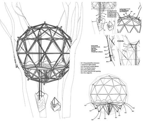 Fascinating plan and sketches for a geodesic treehouse. Eco Architecture Green Building, Green Architecture Concept, Building A Treehouse, Residential Building Design, Eco Architecture, Tree House Designs, House Sketch, Dome House, Green Architecture