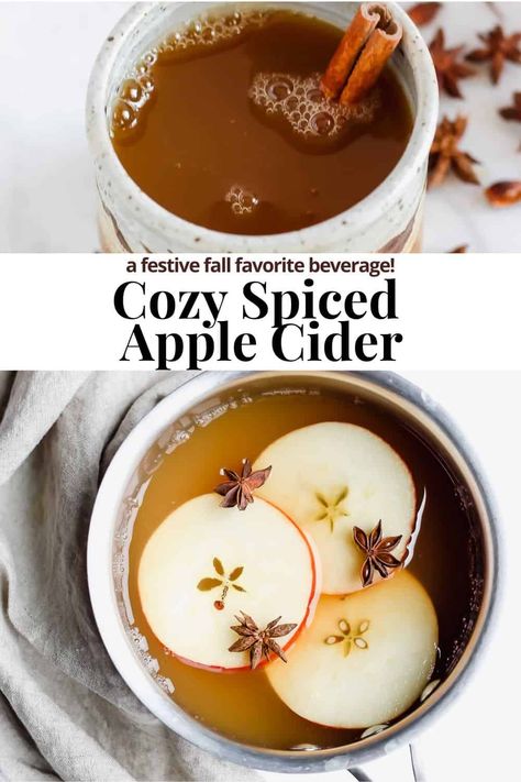 Spiced Apple Cider - Our Cozy Spiced Apple Cider recipe is a simple and easy way to spice up your winter apple cider (and make your house smell amazing)! #spicedapplecider #spicedappleciderrecipe #spicedapplecidercrockpot #spicedapplecidercocktail Homemade Hot Apple Cider Recipe, How To Make Spiced Apple Cider, Apple Cider Simmer Pot, Cold Apple Cider Recipe, Apple Cider Spices, Hot Spiced Cider Recipe, Hot Apple Cider Recipe Crockpot, How To Make Apple Cider, Apple Cider Recipe With Apple Juice