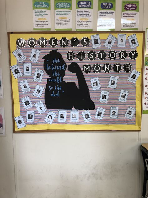 Women's Day Decoration Ideas For School, Women History Month Door Decorations, Women’s History Month Ideas, Womens History Bulletin Board Ideas, Dei Bulletin Boards, Women’s History Month Display, Women’s Month Bulletin Board, Woman’s History Month Bulletin Board, Women's History Month Library Display