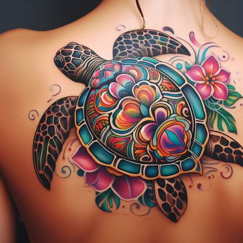 62 Powerful And Meaningful Sea Turtle Tattoo Ideas To Look Timeless Fijian Turtle Tattoo, Hawaiian Inspired Tattoos For Women, Mermaid And Turtle Tattoo, Sea Turtle Cover Up Tattoo, Under Water Tattoo Ideas, Tattoo Beach Ideas, Turtle Family Tattoo, Watercolor Sea Turtle Tattoo, Sea Turtle Tattoo For Women