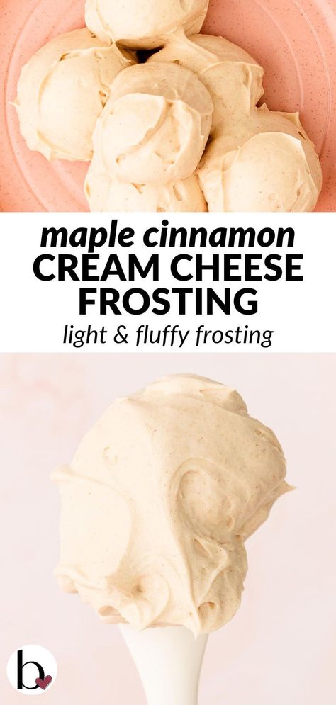 Light and creamy cream cheese frosting flavored with maple syrup and cinnamon. Perfect as a filling or frosting for fall desserts! Orange Vanilla Cake, Maple Cream Cheese Frosting, Maple Cream Cheese, Buttercream Cake Designs, Fluffy Frosting, Homemade Croissants, Cinnamon Cream Cheese, Chocolate Ganache Frosting, Mini Carrots