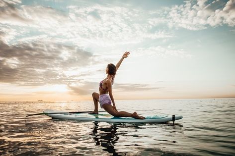 Water Yoga, Paddle Board Yoga, Sunrise Colors, Sup Stand Up Paddle, Upward Facing Dog, Sunrise Lake, Paddle Surfing, Dog Poses, Sup Yoga