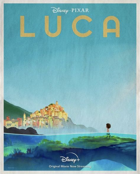 Luca Poster, Pixar Poster, Vintage Disney Posters, Disney Original Movies, Disney Minimalist, Lucas Movie, Disney Posters, Dorm Posters, Pixar Movies