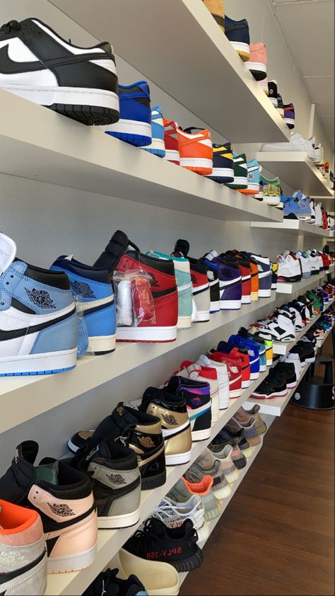 Wall Of Jordans, Jordan Collection Aesthetic, Nike Jordan Collection Aesthetic, Jordans Collection Wall, Air Jordan Nike Mural, Sneaker Closet, Sneakerhead Room, Shoes Wallpaper, Shoe Room