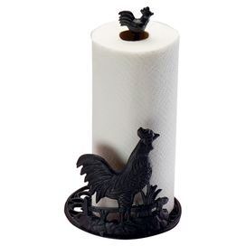 Cast iron paper towel holder with rooster accents. Farmhouse Paper Towel Holders, Metal Paper Towel Holder, Rooster Kitchen Decor, Dining Table Sizes, Kitchen Towel Holder, Country Chicken, Rooster Kitchen, Towel Stand, Rooster Decor