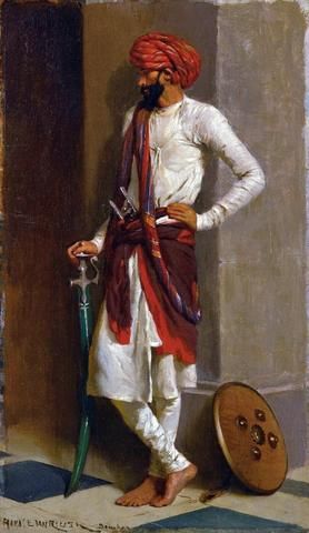 A Kattiwar Sentry - Horace Van Ruth Rajput Art Paintings, Rajput Aesthetic, Rajput Painting, Hindu Aesthetic, Warrior Paint, Mughal Emperor, Ancient Indian Art, Royal Indian, Islamic History