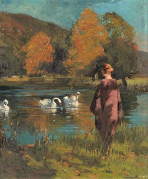 Also join me on my other board: pinterest.ca/SundayBouquets/ George Henry Paintings, George Inness Paintings, Scottish Colourists, Scottish Painting, Swan Painting, George Henry, Oil Painting Inspiration, Scottish Artists, Autumn Painting