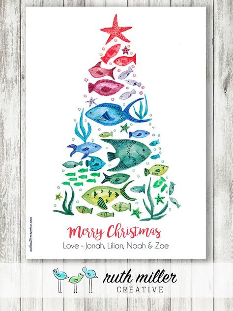 Excited to share this item from my #etsy shop: Fish Christmas Tree Card, Printable, Digital File Beachy Christmas Cards, Tropical Christmas Cards, Watercolor Nativity, Fishing Christmas Tree, Beach Christmas Card, Merry Fishmas, Fish Christmas, Christmas Palm Tree, Christmas Tree Card