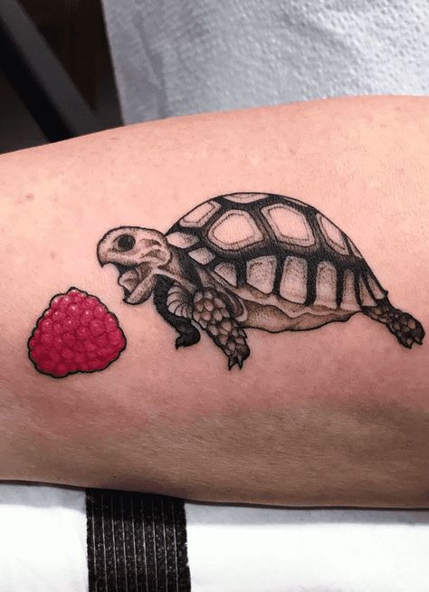 Tiny Tortoise Tattoo, Land Turtle Tattoo, Tortoise Tattoo Design, Tortoise Tattoos, Snapping Turtle Tattoo, Tattoo Tortuga, Raspberry Tattoo, Tattoo Turtle, Tortoise Tattoo