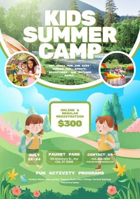 Summer Camp Flyer Design, Camp Flyer Design, Summer Camp Poster, Promotion Flyer Design, Camp Poster, Camp Flyer, Kids Summer Camp, Poster Promotion, Kid Summer