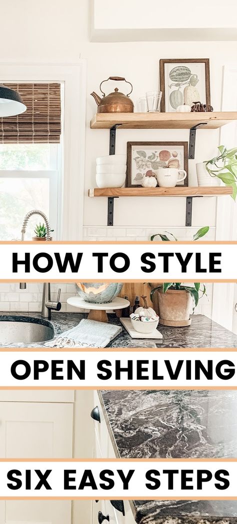 How to style open shelving in six easy steps. Open Shelving in Kitchen | Style Open Kitchen Shelves What To Put On Shelves In Kitchen, Side Board With Shelves Above, 2 Tier Stand Decor Kitchen, Open Kitchen Shelf Decor, Decorate Kitchen Shelves, Open Kitchen Shelving, Open Shelves In Kitchen, Styling Open Shelves In Kitchen, How To Style Open Kitchen Shelves