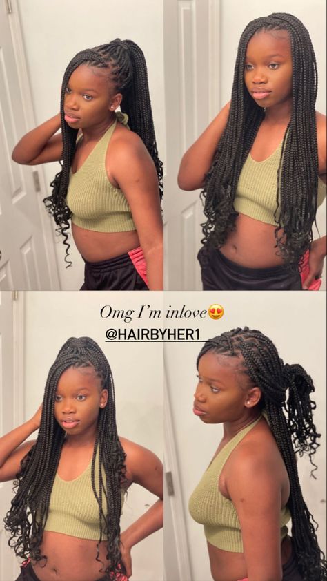 Curly Box Braid Hairstyles, Knotless In A Ponytail, Hairstyles For Braids With Curls At The End, Styles To Do With Knotless Braids With Curls, Box Braids With Curls In Them, Hairstyles To Do With Knotless Braids With Curls, Knotless With Curls Hairstyles, Knotless Box Braids Inspiration, Knotless Box Braids Curls