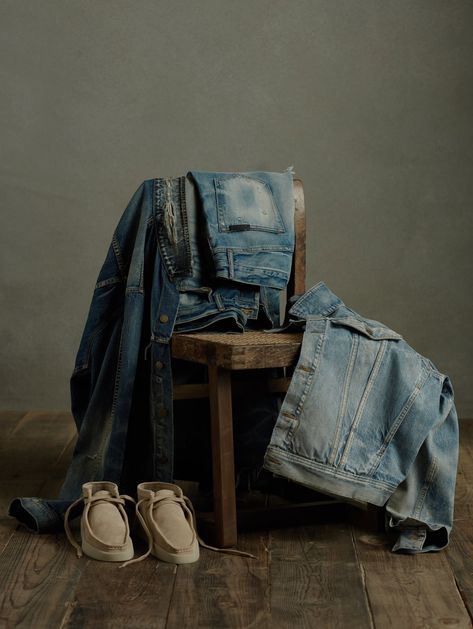 Flat Lay Photography Fashion, Proper Cloth, Comfy Jeans, American Denim, Clothing Photography, Fear Of God, Denim Branding, Military Inspired, Vintage Store