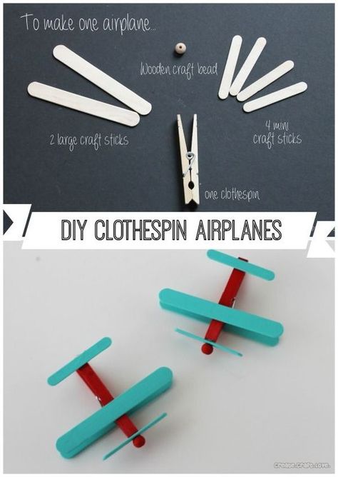 Create your own Clothespin Airplanes with some craft sticks, glue and paint! www.createcraftlove.com Airplane Party Favors, Plane Party, Planes Birthday, Airplane Crafts, Planes Party, Airplane Baby Shower, Airplane Theme, Airplane Birthday Party, Airplane Baby