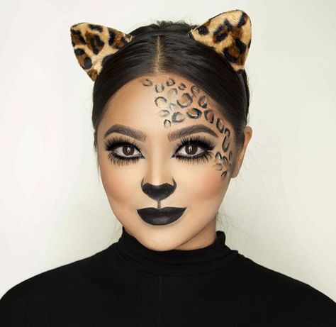 Leopard Nem Halloween Makeup, Leopard Face Paint, Leopard Makeup Halloween, Cat Halloween Makeup, Leopard Makeup, Halloween Make-up Looks, Animal Makeup, Cute Halloween Makeup, Leopard Face