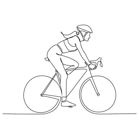 Road Bike Drawing, Riding Bicycle Drawing, Cycle Drawing Sketch, Cycling Art Drawing, Riding A Bike Drawing, Cyclist Drawing, Biking Drawing, Bike Line Drawing, Bike Drawing Easy