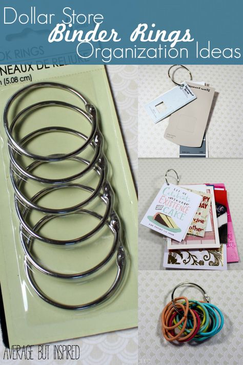 Binder rings are awesome little tools for organization and are so CHEAP! This post has great ideas on how to use them to organize everyday items. Diy Binder Rings, Photo Organization Storage, Diy Binder, Organizing Stuff, Binder Ring, Book Rings, Ring Organizer, Binder Rings, Dollar Store Organizing