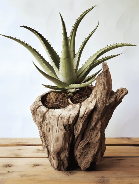 20 Aloe Vera Planter Ideas [With Pictures] Creative Planter Ideas, Stump Planter, Tree Stump Planter, Work Desks, Creative Planter, Bamboo Planter, Wall Mounted Planters, Yucca Plant, Resin Planters