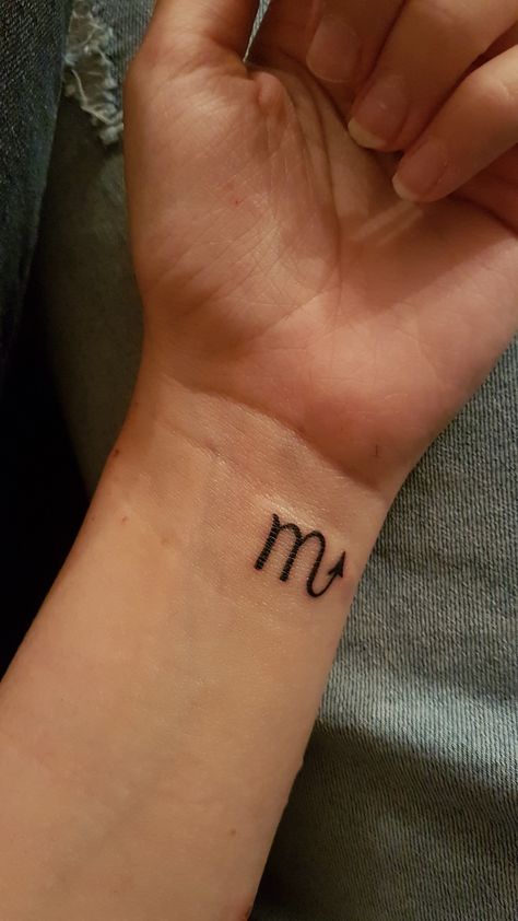 Scorpio Sign Tattoos, Tattoo Scorpio, Small Dope Tattoos, Scorpio Zodiac Tattoos, Glyph Tattoo, Tiny Tats, Simple Tattoos For Guys, Horoscope Tattoos, M Tattoos