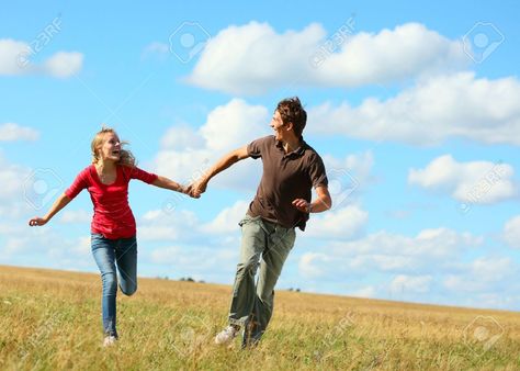 Running Pose, People Holding Hands, Casual Engagement Photos, Couple Running, Art Assignments, Couple Hands, People Poses, Female Pose Reference, People Running