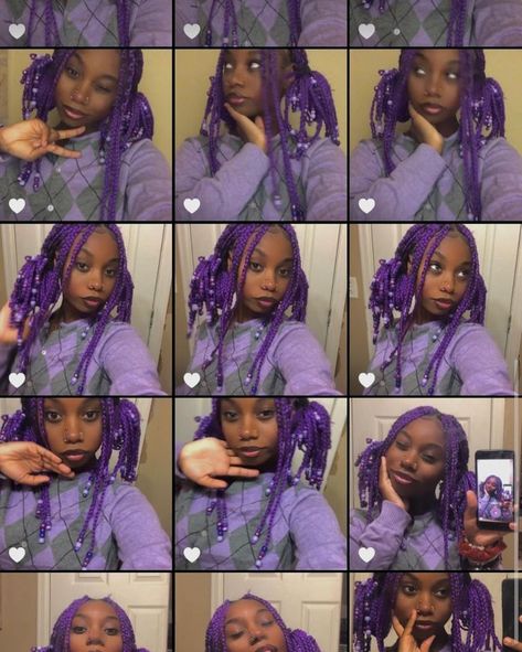 Purple Box Braids With Beads, Box Braids With Beads, Purple Black Hair, Purple Box Braids, Girl With Purple Hair, Purple Braids, Braided Hairstyles For Black Women Cornrows, Colored Hair Tips, Big Box Braids Hairstyles