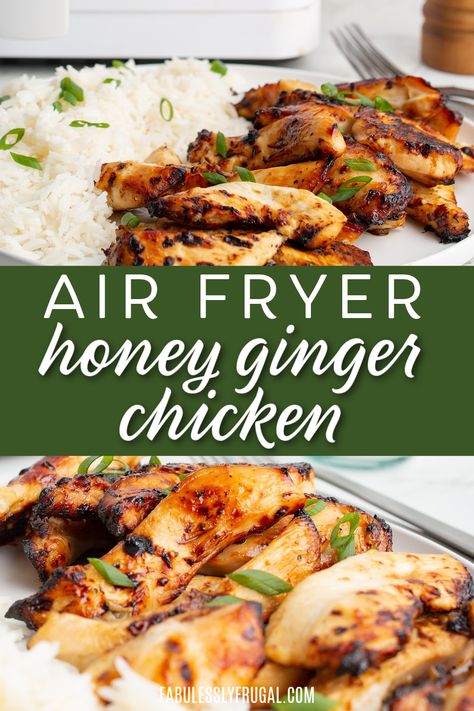 Air Fryer Honey Ginger Chicken Recipe - Fabulessly Frugal Honey Ginger Chicken, Chicken Air Fryer, Ginger Chicken Recipes, New Air Fryer Recipes, Honey Ginger, Simple Chicken, Ginger Chicken, Easy Chicken Dinner Recipes, Honey Chicken