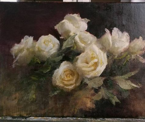 Richard Kochenash on Instagram: “Forced inside due to thunderstorms. Touching up earlier painted Rose #kochenashfineart” Oil Paint Roses, Mary Qian, Paint Roses, Roses Yellow, Life Paintings, Rose Painting, Art Website, Still Life Painting, Yellow Roses