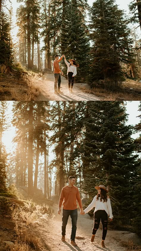 Yosemite Family Photoshoot, Forest Photoshoot Outfit Ideas, National Park Couple Photos, State Park Photoshoot, Sequoia National Park Photography Couple, Engagement Photos Outfits Forest, Woodsy Photoshoot Outfits, Outdoorsy Couple Engagement Photos, Forest Engagement Photos Outfit