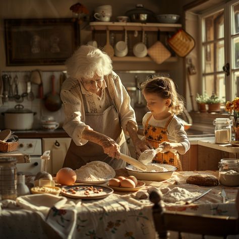 Generational Baking Bond: A heartwarming moment as a grandmother passes on the art of baking to her granddaughter. #grandmother #granddaughter #baking #kitchen #sunlight #aiart #aiphoto #stockcake ⬇️ Download and 📝 Prompt 👉 https://ayr.app/l/joJt Grandparent Photoshoot, Grandma Baking, Baking With Grandma, Grandma And Granddaughter, Grandma Granddaughter, Grandmother Granddaughter, Grandmothers Kitchen, Grandma Cooking, Grandmas Christmas