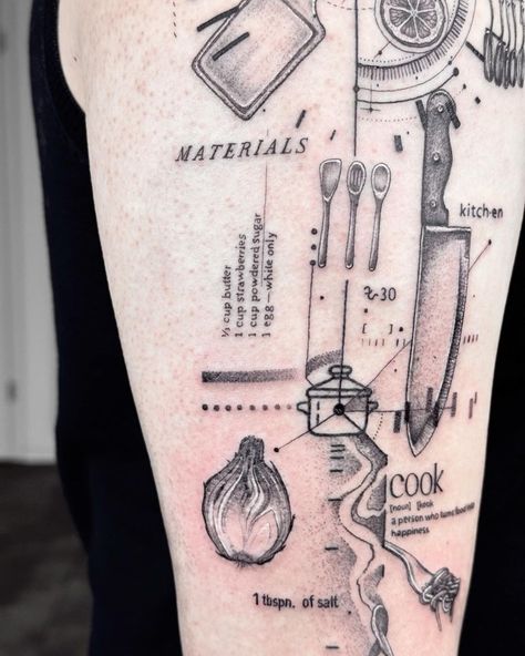 Chef Tattoo Sleeve, Chefs Tattoo Ideas For Men, Chef Hand Tattoo, Tattoo Cooking Chef, Kitchenaid Tattoo, Pastry Chef Tattoo, Culinary Tattoos For Women, Chef Tattoo Ideas Female, Chefs Tattoo