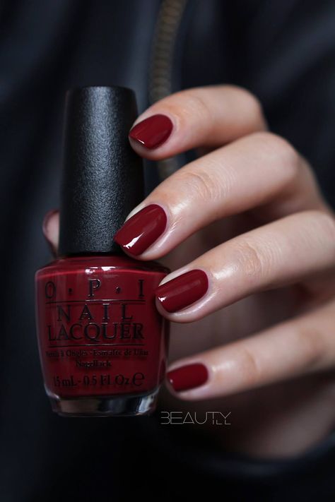 Deep Red Nail Polish, Almond Acrylic Nails Designs, Nailart Tutorial, Opi Colors, Opi Nail Colors, Nails Opi, Red Nail Polish, Almond Acrylic Nails, Red Nail