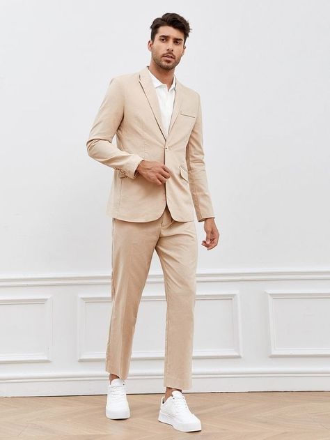 Semi Formal Blazer, Beige Suits For Men, Man Dress Design, Formal Attire For Men, Suits And Sneakers, Blazers For Men Casual, Cream Suit, Shein Men, Tan Suit